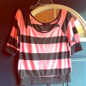 Pink/Gray Stripe Short Sleeve Shirt